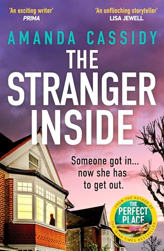 Book cover: “The Stranger Inside” with a house and pink-purple sky.