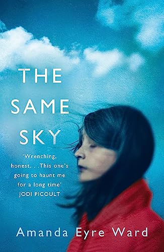Book cover: woman with eyes closed under cloudy blue sky.