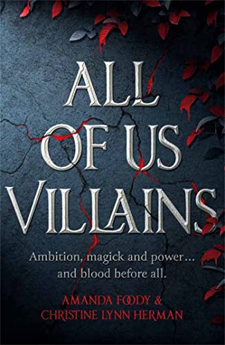Book cover with silver title on a cracked stone background with red ivy leaves.