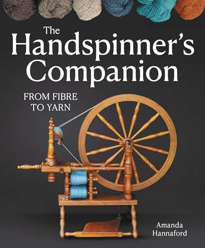 Book cover featuring a wooden spinning wheel and colorful yarn against a dark background.