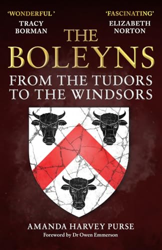 Book cover: “The Boleyns” with a heraldic shield featuring black bulls.