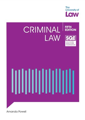 Purple textbook cover with "Criminal Law" title and blue vertical lines.