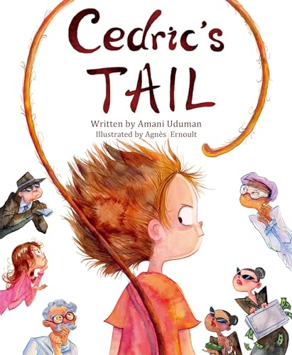 Book cover: boy with a long, orange tail surrounded by curious people.