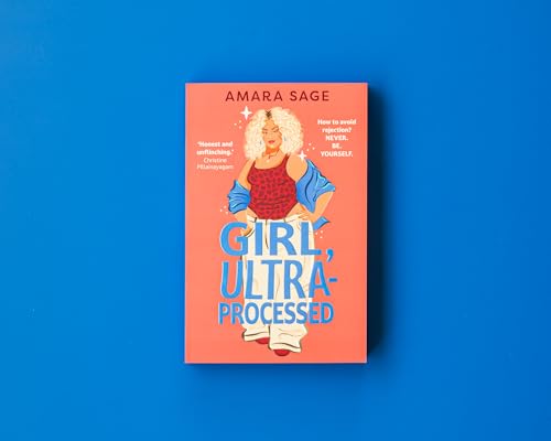 Book cover with an illustration of a woman on a coral background.