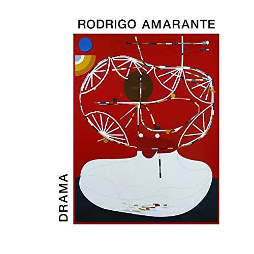 CD cover for Rodrigo Amarante’s “DRAMA” featuring abstract red and white art.