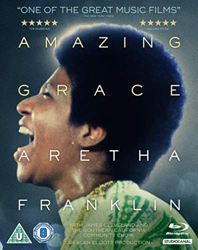 Aretha Franklin in profile on the "Amazing Grace" Blu-ray cover.