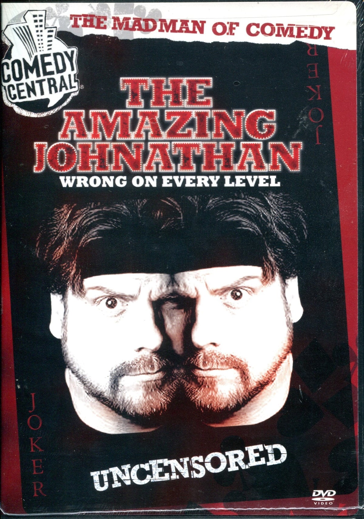 DVD cover featuring comedian The Amazing Jonathan in black and white.