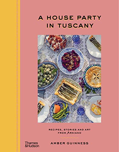 Book cover titled A House Party in Tuscany featuring a table spread of food.