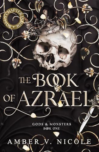 Book cover: skull with crown, ornate details, and title "The Book of Azrael.
