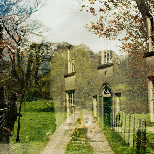 Vintage-style album cover depicting a house and figures in a landscape.