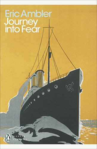 "Book cover of 'Journey into Fear' featuring a dark ship on yellow background."