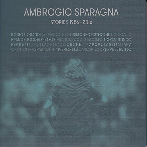 CD cover featuring Ambrogio Sparagna, Stories 1986-2016, with a silhouetted figure and artist names.