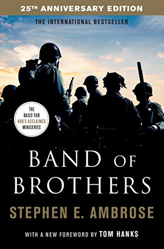 Book cover showing silhouettes of soldiers against a sunset sky with title text below.