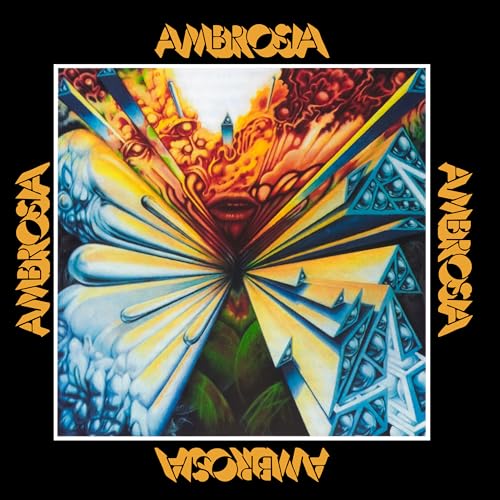 Surreal album art with geometric shapes and abstract patterns, framed by the word Ambrosia.