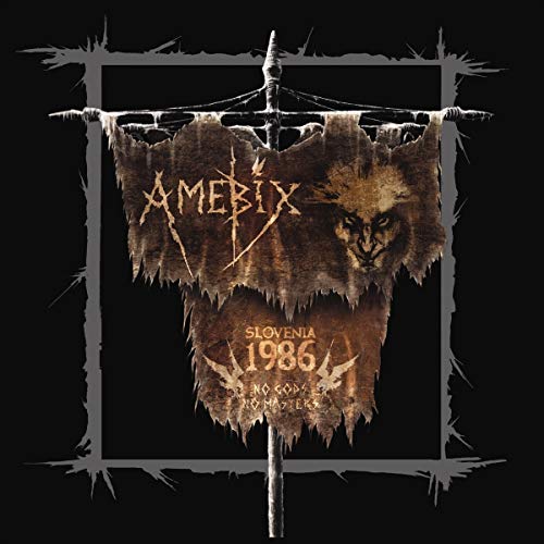 Amebix album cover: torn banner with wolf image and band name.