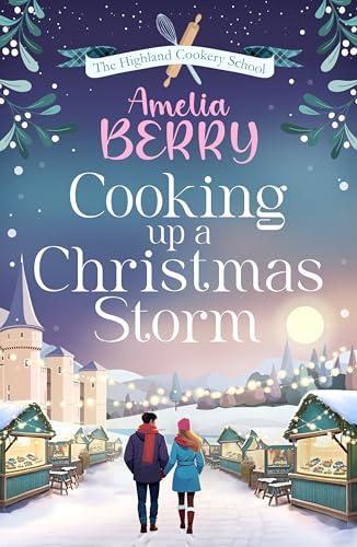 Book cover: couple walking towards a snowy Christmas market scene.