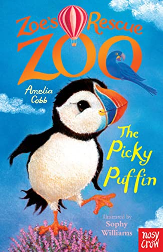 Book cover featuring a puffin, a blue bird, and a red hot air balloon.