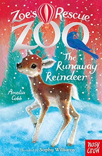 Book cover featuring a fawn, bluebird, and snowy forest scene.