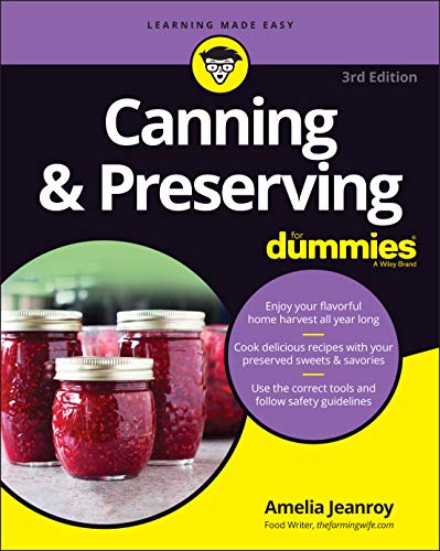 Book cover: "Canning & Preserving For Dummies" with jars of red preserves.