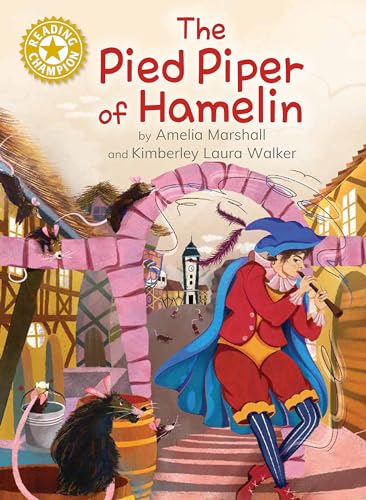 Book cover: The Pied Piper playing a flute, rats fleeing a town.