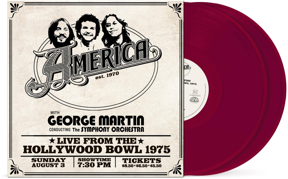 America album cover with band photo and vinyl record shown.