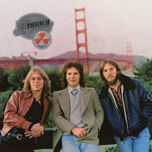 Album cover for America’s “Hearts” featuring the band and Golden Gate Bridge.