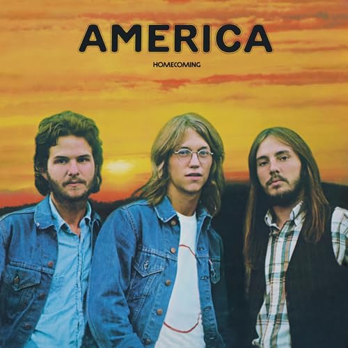 Album cover for "America - Homecoming" featuring three men against a sunset.