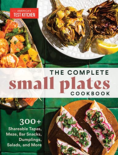 Cookbook cover featuring various small plates—artichokes, dumplings, and shrimp.