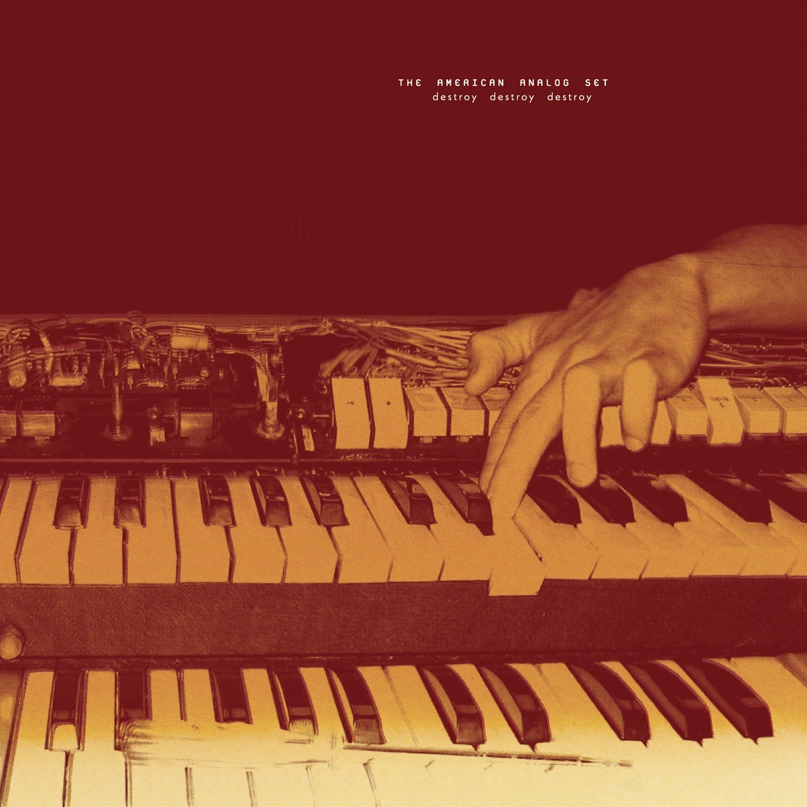 Hand playing a vintage keyboard with text: "The American Analog Set".