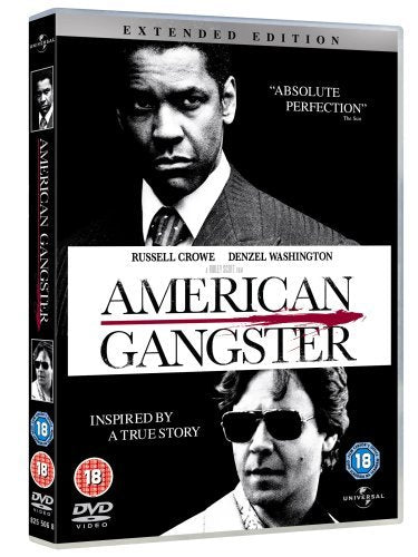 “American Gangster” DVD cover featuring Denzel Washington and Russell Crowe.