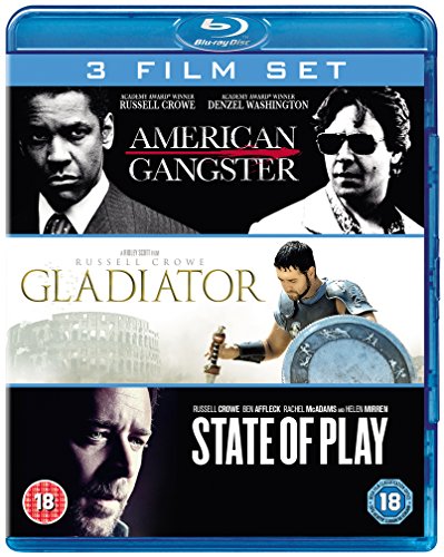 Blu-ray case featuring film stills from "American Gangster," "Gladiator," and "State of Play.