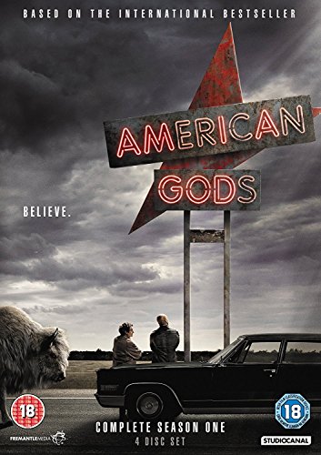 American Gods" Season 1 DVD cover with a red star and stormy sky.