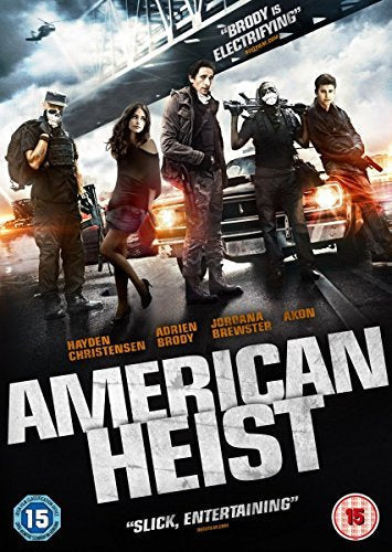 "American Heist DVD cover featuring four actors standing near a car."