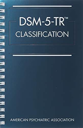 Blue spiral-bound DSM-5-TR Classification manual with text and association name.