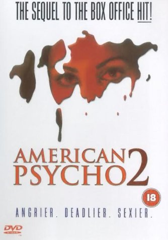 DVD cover for American Psycho 2 featuring a woman's eyes behind a red blood splatter.