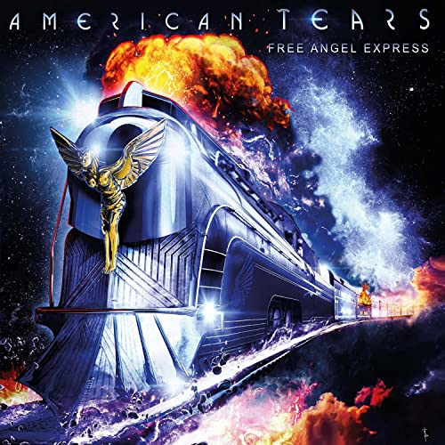 CD cover: train with angel wings against a fiery, cosmic background.