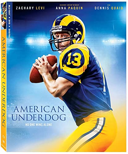 “American Underdog” Blu-ray cover featuring a football player in a blue uniform.