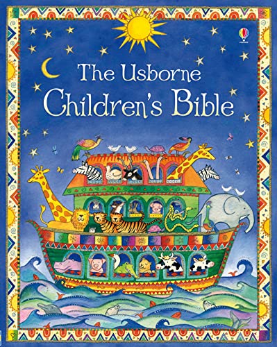 Colorful children’s Bible cover depicting Noah’s Ark with animals.