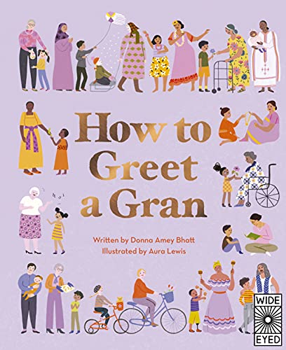 Book cover: "How to Greet a Gran" with diverse family illustrations.