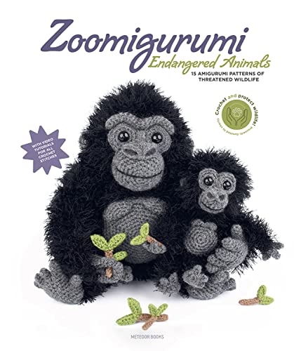 Book cover featuring two crocheted black and grey gorillas holding small green plants.