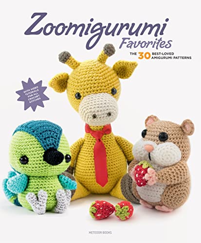 Book cover featuring crocheted animals: giraffe, hedgehog, and hamster.