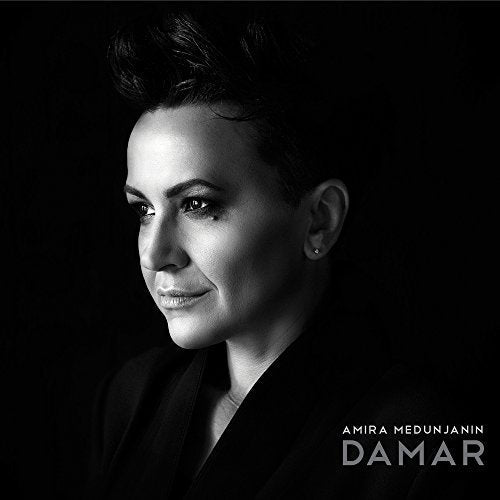 Black and white portrait of Amira Medunjanin, album cover for "Damar".