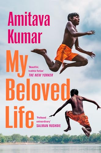 Book cover showing two boys jumping into a river against a cloudy sky.