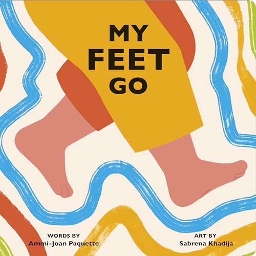 Book cover with illustrated legs walking on a wavy, colorful background.