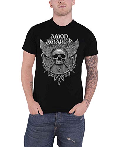 Black t-shirt with Amon Amarth skull and axe design.