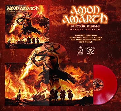 Amon Amarth Surtur Rising deluxe vinyl set with red disc and pop-up cover art.