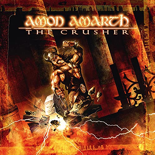 Album cover for Amon Amarth’s “The Crusher” depicting a Viking warrior.