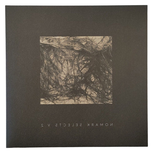 Black vinyl record cover with abstract, textured beige and gray imagery.