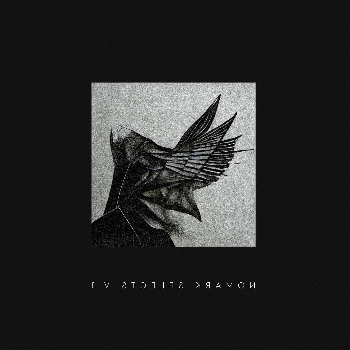 Vinyl cover art featuring an abstract, dark, bird-like creature on a textured grey background.