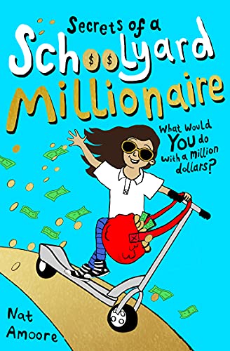 Book cover: cartoon girl on a scooter, surrounded by money.